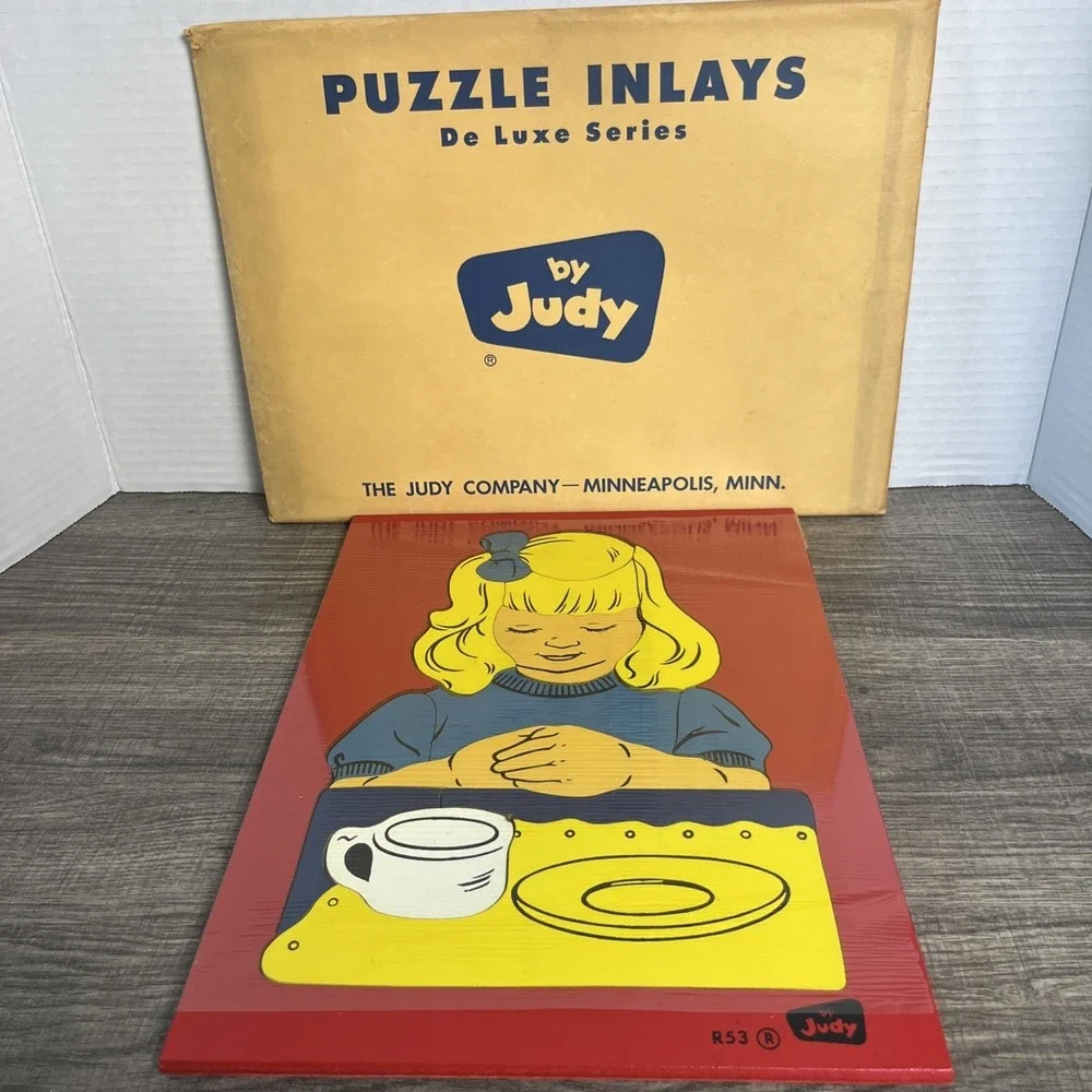 Vintage Judy R53 Saying Grace Wood Tray 15 Piece Puzzle Inlays Deluxe Series New